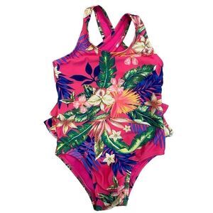Baby Gap Tropical Pink Floral Swimsuit One Piece Swimwear Size 18-24 Months